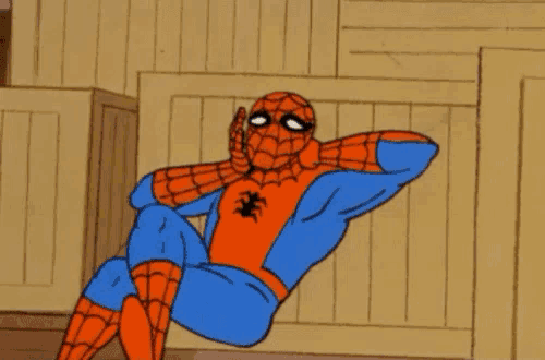 a cartoon of spider-man sitting on the floor with the words help me below him