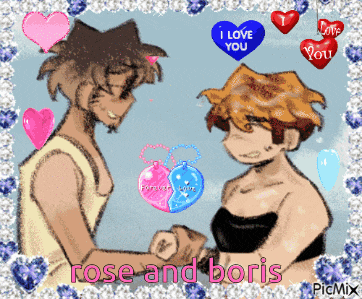 a drawing of a man and a woman holding hands with a blue heart that says i love you on it