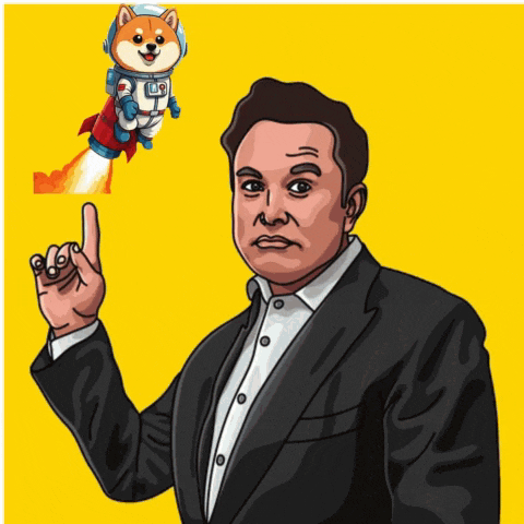 a cartoon of elon musk with a dog in a space suit behind him