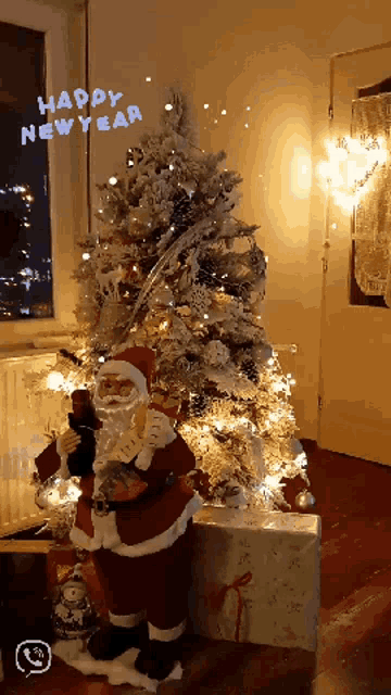 a picture of a christmas tree with the words happy new year written above it