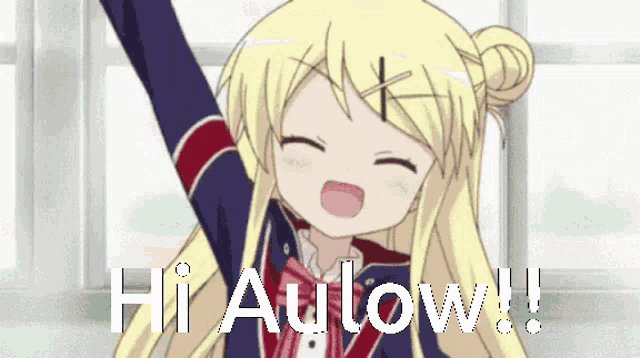 a girl in a school uniform says hi alow