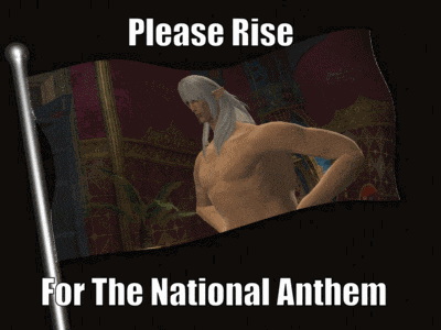 a picture of a naked elf with the words please rise for the national anthem on it