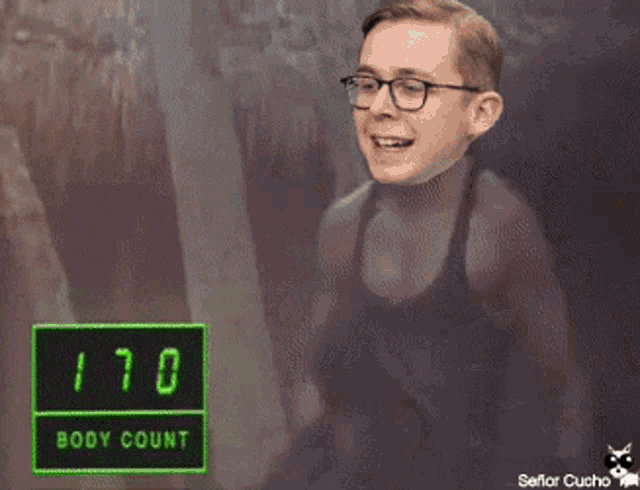 a screen shows a body count of 184 with sparks coming out of it