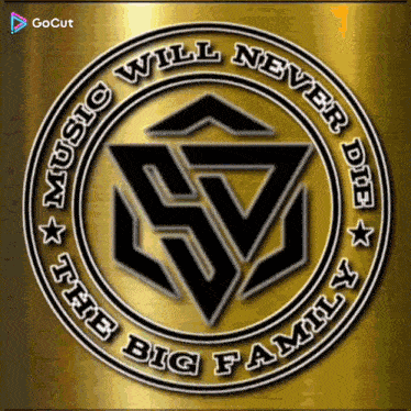a gold and black logo that says music will never die
