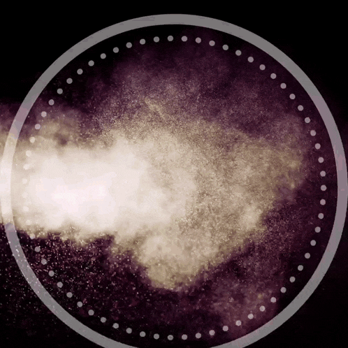 a purple circle with white dots on it and a smoke coming out of it