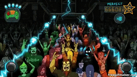 a cartoon of a crowd of people with a perfect score of 66608