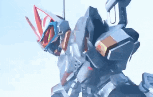 a robot is flying through the air with its arms outstretched .