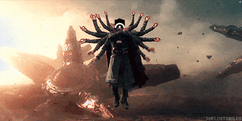 a man is flying through the air with many hands on his back