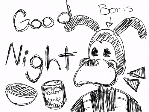 a black and white drawing of a rabbit with the words " good night " written above it