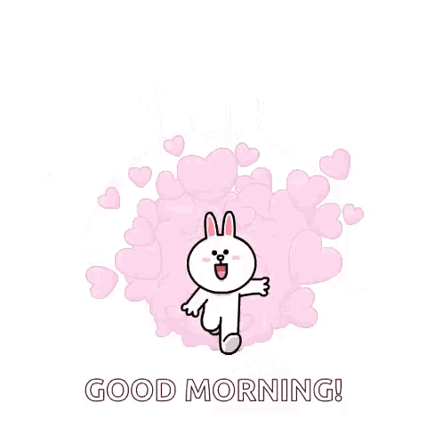 a cartoon rabbit is blowing kisses and says `` good morning '' .