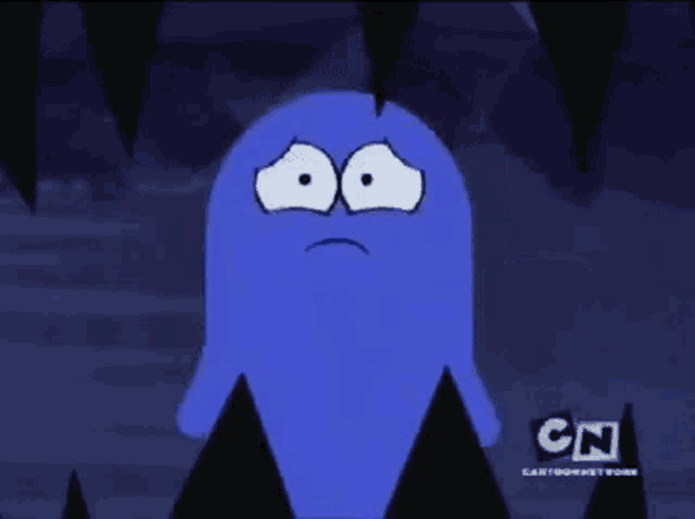 a cartoon of a blue ghost with cn written on the bottom