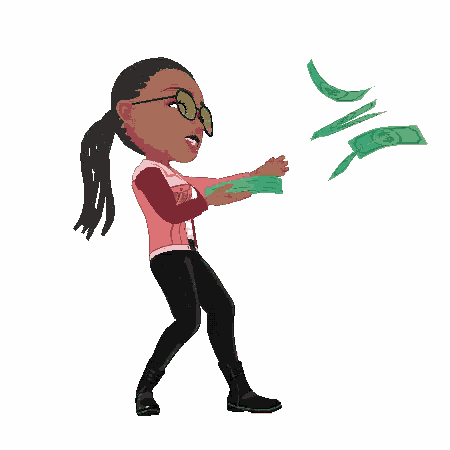 a cartoon of a woman throwing money in the air .