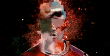 a colorful painting of a man 's face with a blurry background .