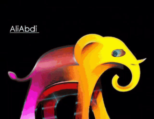 a colorful elephant with the word aliabdi on the bottom right
