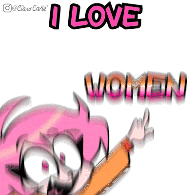 a cartoon of a girl with pink hair and the words i love