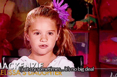 a little girl with a purple bow in her hair says " i just cry sometimes .. it 's no big deal "