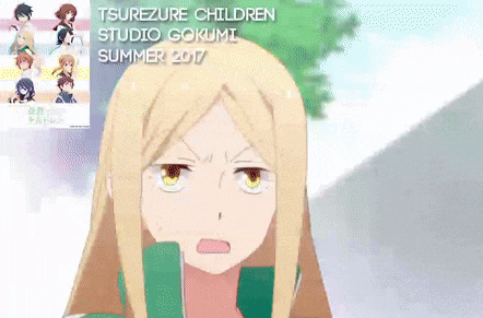 a cartoon of a girl with long blonde hair and the words tsurezure children studio gokumi summer 2017 on the bottom