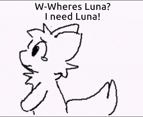 a black and white drawing of a cat with the words w-wheres luna i need luna below it