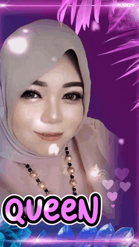 a woman is wearing a hijab and the word queen is on the bottom
