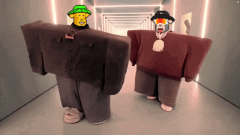 two roblox characters are standing in a hallway