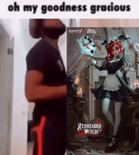 a man is standing next to a redheaded witch advertisement