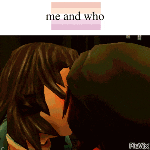 a picture of two people kissing with the words me and who below them