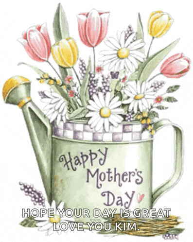 a happy mother 's day card with a watering can filled with flowers