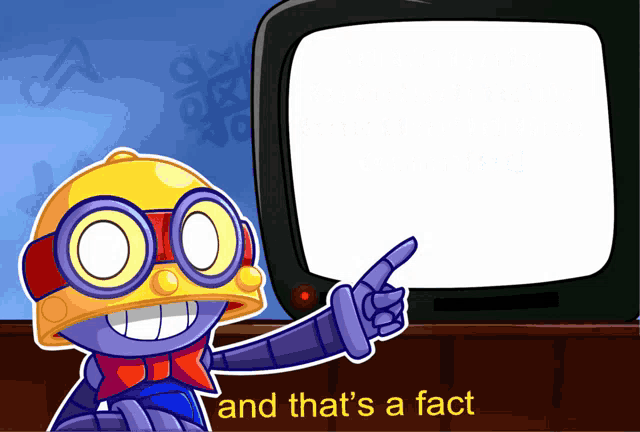 a cartoon character pointing at a tv screen that says " and that 's a fact " on the bottom