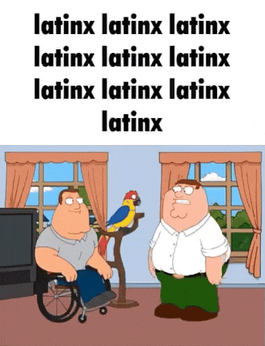 a cartoon of peter griffin in a wheelchair and a parrot in a living room .