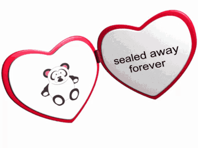 a red and white heart with sealed away forever written on it