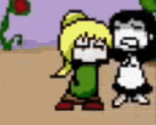 a pixel art drawing of a girl and a boy