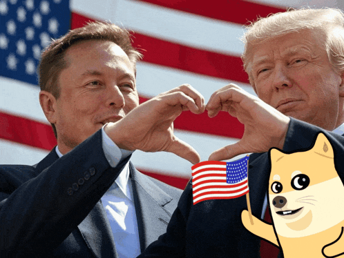 donald trump and elon musk make a heart shape with their hands