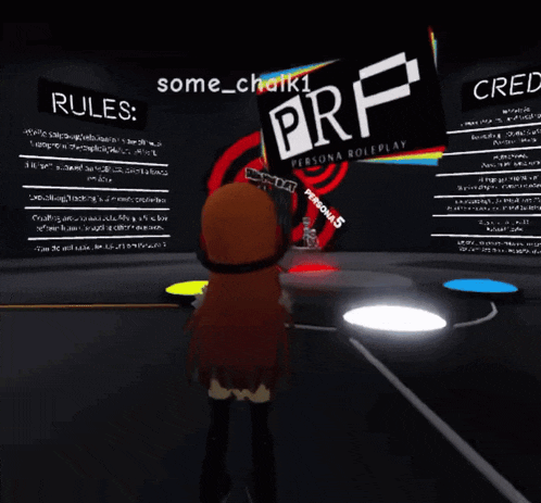 a girl stands in front of a sign that says " rules "