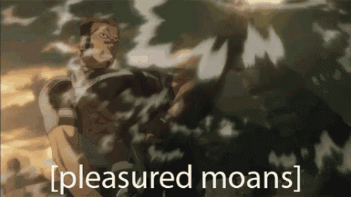 a cartoon of a man with the words pleasured moans