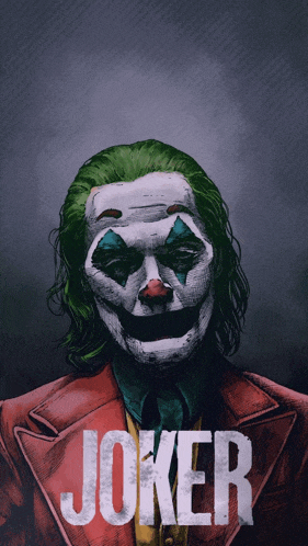 a poster for the movie joker shows the joker in a red suit