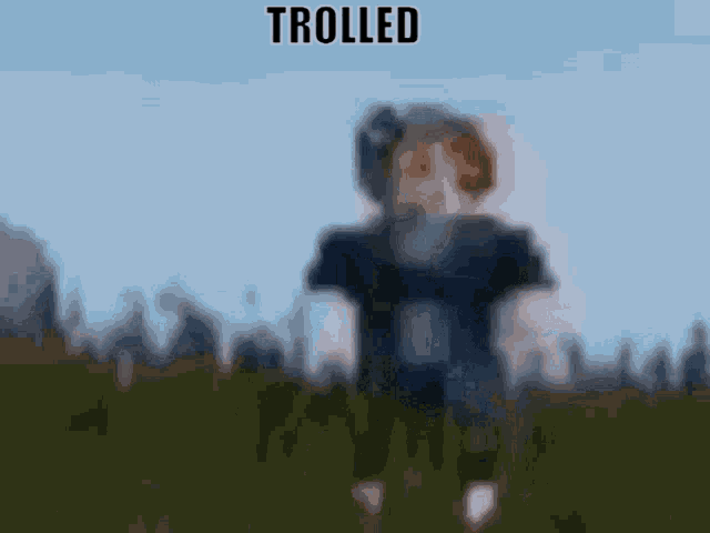 a blurry picture of a person standing in a field with the words trolled above them