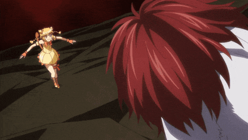 a girl with red hair is standing in front of a man with red hair