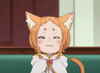 a cartoon girl with cat ears and a bow on her cape