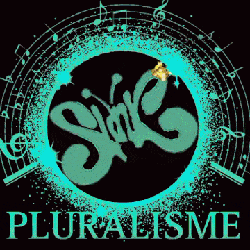 a poster that says pluralisme with a circle of music notes in the background