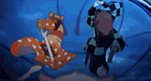 a couple of anime characters are fighting each other in a room .