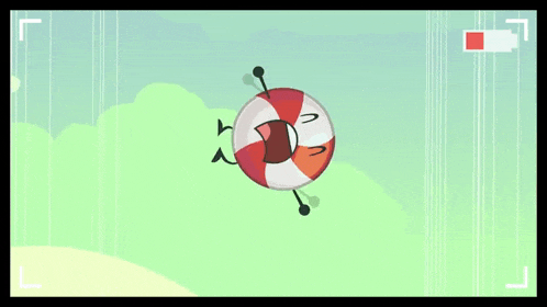 a cartoon character is flying through the air with a life preserver .