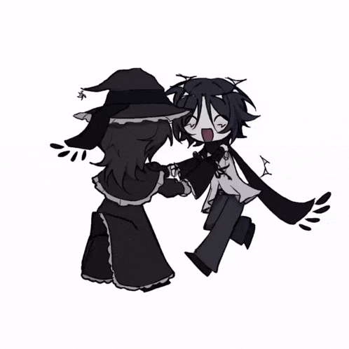 a drawing of a witch and a boy dancing
