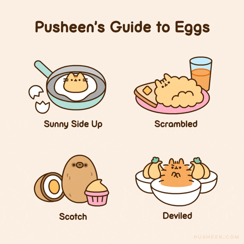 an illustration of pusheen 's guide to eggs