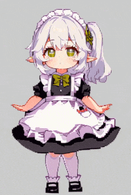 a pixel art drawing of a girl in a maid costume