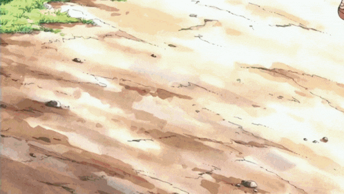 a cartoon drawing of a dirt road with grass and rocks