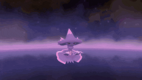 a cartoon character with a purple hat is surrounded by purple lights