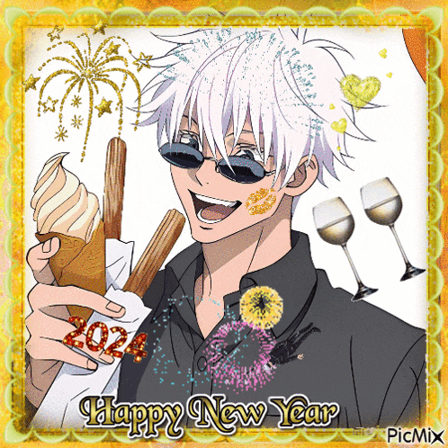 a picture of a man holding a ice cream cone with the year 2021 on it