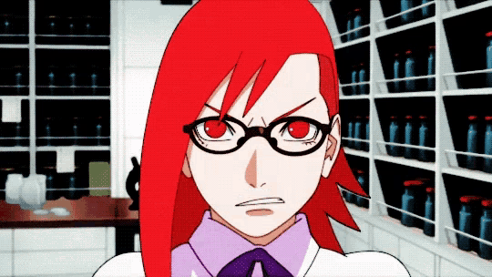 a cartoon character with red hair and glasses