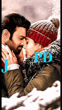 a painting of a man and woman kissing with jpd written on the bottom right