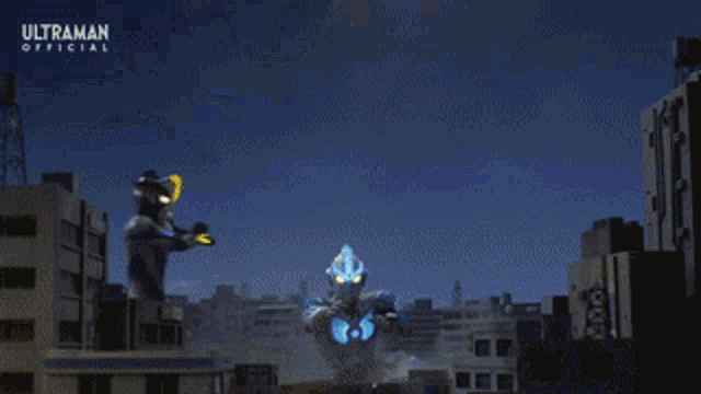 a poster for ultraman official shows a giant monster in the middle of a city